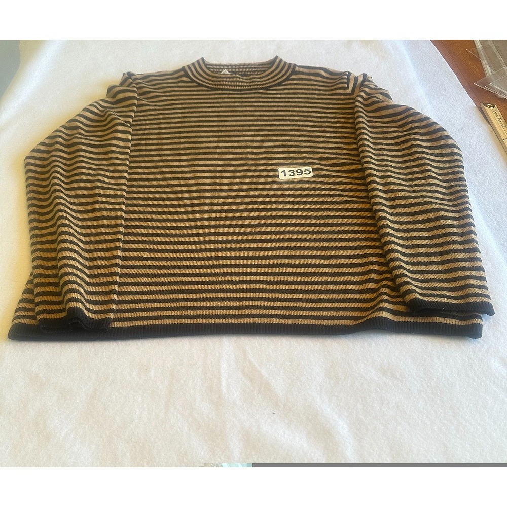 Sag Harbor Womens Large Black Tan Striped Mock Neck Acrylic Sweater F03365